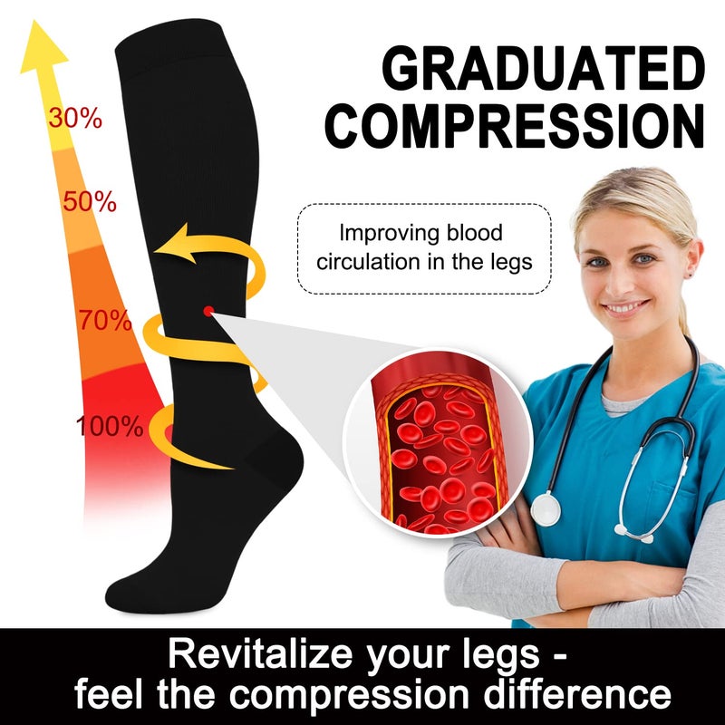 Aoliks Plus Size Black Compression Socks for Women & Men Wide Calf - Best Support for Athletic,Travel,Hiking(2XL) - Image 4