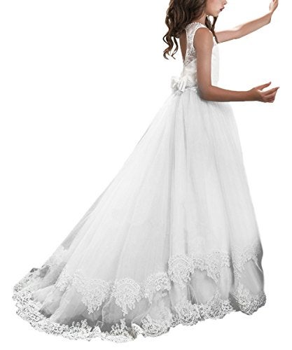 PLwedding Lace Flower Girls Dresses Girls First Communion Dress Princess Wedding Size 10 White - Image 3