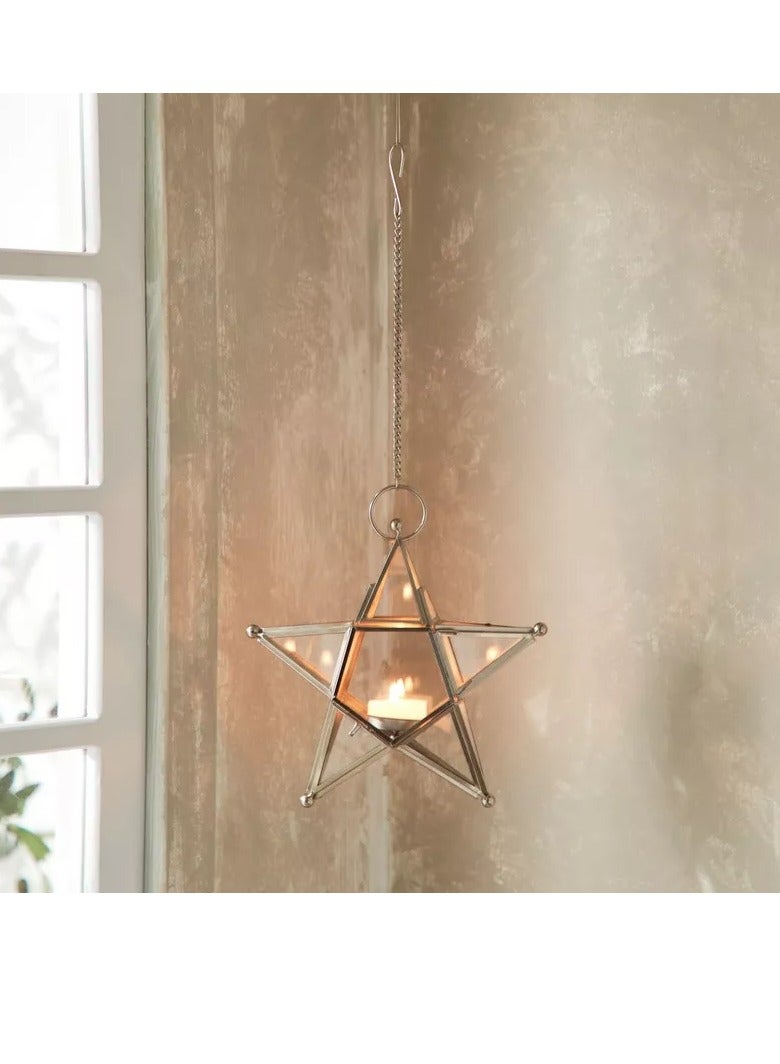 Home Box Isaba Metal and Glass Hanging Star Tealight Holder 20x6x20 cm  - Image 1