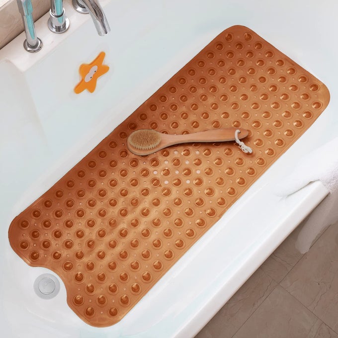TREE BUD BATHTUB MATS FOR SHOWER TUB NONSLIP BATH MAT 39 X 16 INCH EXTRA LONG SHOWER MAT BATH TUB MAT FOR BATHROOM WITH MACHINE WASHABLE BPA FREE FOR KIDS CLEAR BROWN