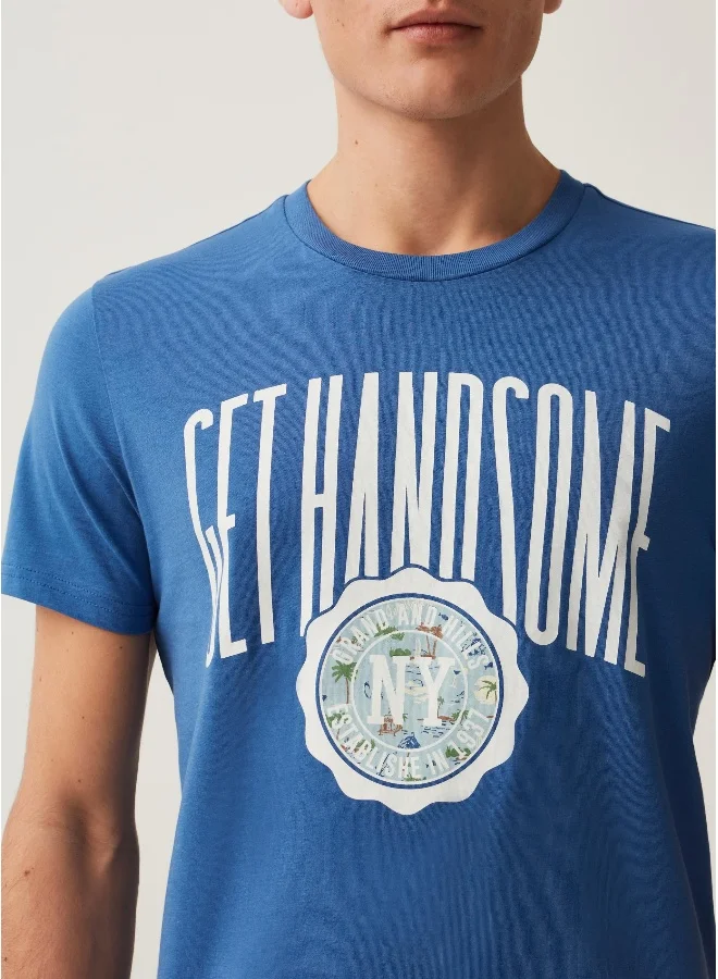او في اس Ovs Cotton T-Shirt With Grand&Hills Print
