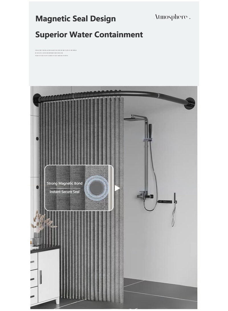 WALALLA 2 Pack Stainless Steel Extendable Corner Shower Curtain Rail, Metal L Shaped Square 90 Degree Curved Curtain Pole Rod, Curved Bathtub Rail Adjustable 90-130cm with 260*200 Waterproof Curtain - Image 4