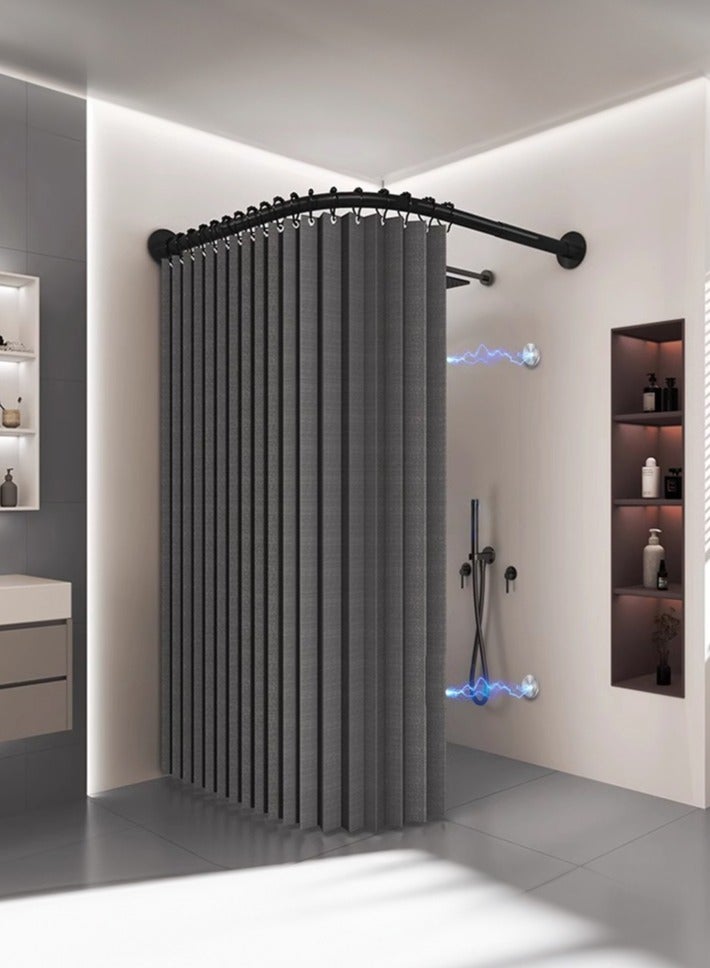 WALALLA 2 Pack Stainless Steel Extendable Corner Shower Curtain Rail, Metal L Shaped Square 90 Degree Curved Curtain Pole Rod, Curved Bathtub Rail Adjustable 90-130cm with 260*200 Waterproof Curtain - Image 5