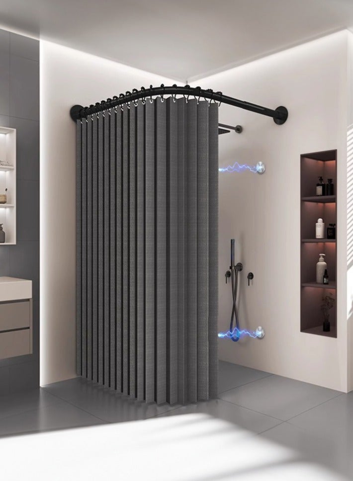 WALALLA 2 Pack Stainless Steel Extendable Corner Shower Curtain Rail, Metal L Shaped Square 90 Degree Curved Curtain Pole Rod, Curved Bathtub Rail Adjustable 90-130cm with 260*200 Waterproof Curtain - Image 1