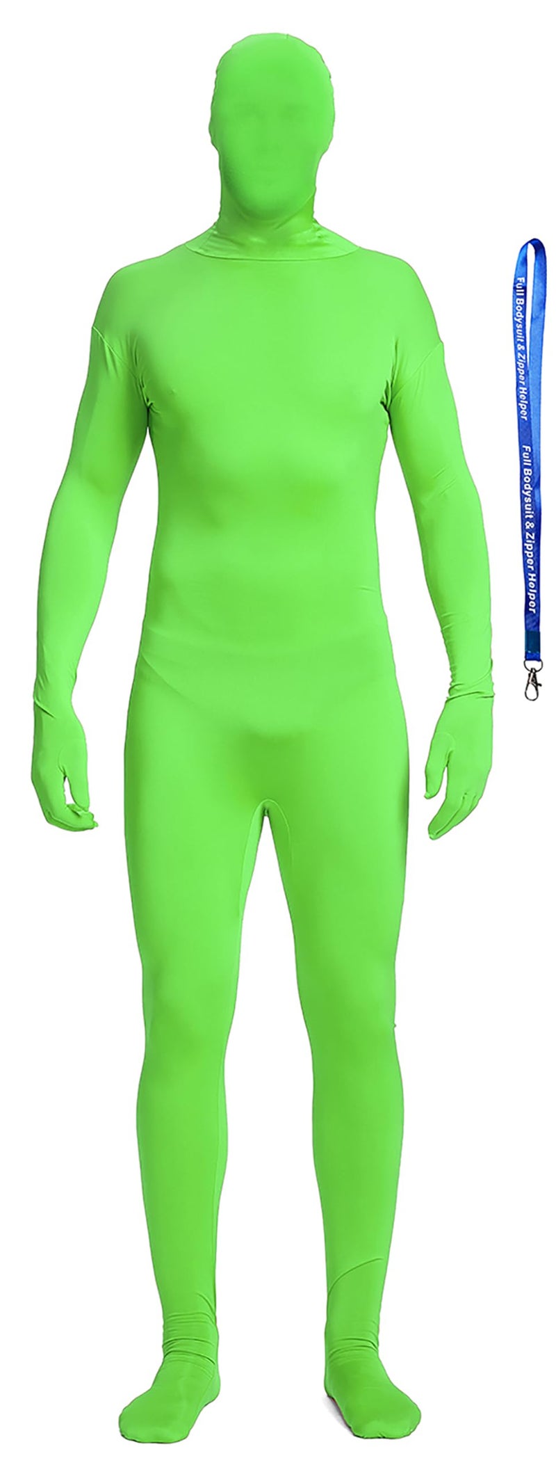 Full Bodysuit With Zipper Helper Spandex Unisex Unitard Tights Suit Zentai Cosplay Costume (Medium, Lime Green) - Image 1