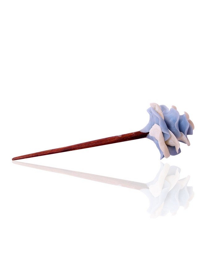 Unique Indian Crafts Wooden base juda pin with porcelain clay work in flower. This is super strong and durable pin which can be used in all occasions. You will find long lasting color and usage. The color shown and delivered may have a slight difference owing to natural properly of procelain clay and monitor settings. - Image 1