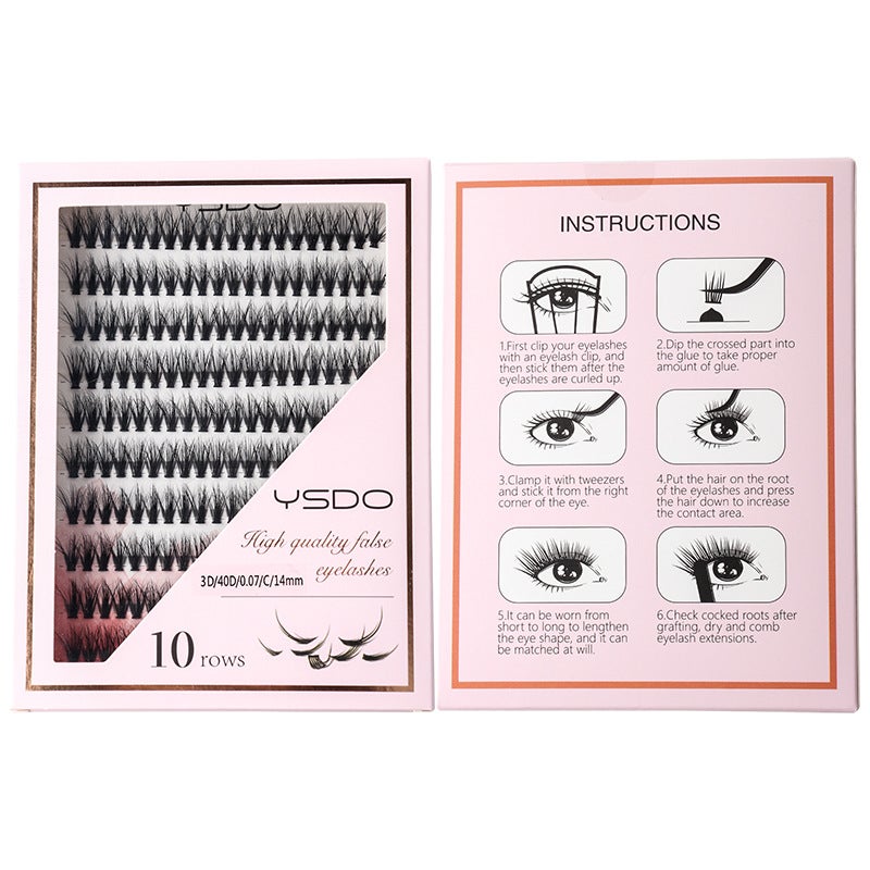 3D Dense Style 10P False Eyelashes Single Cluster 0.07C Hot Melt Blooming Self-Grafting Curling Grafting Eyelashes - Image 1