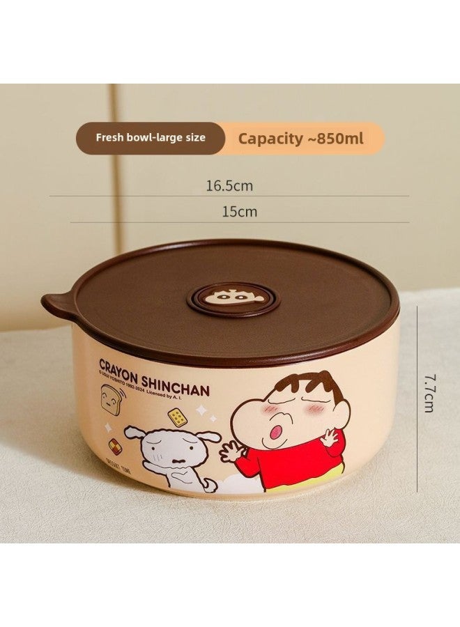 Crayon Xiaoxin Ceramic Sealed Bowl Microwave Heating With Lid Leak-proof High Temperature Cartoon Cute Birthday Gift-Specification:Large Size 850ml Coffee Color-Colour:1 Piece  - Image 1