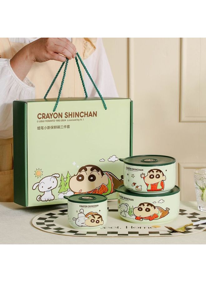 Crayon Xiaoxin Ceramic Sealed Bowl Microwave Heating With Lid Leak-proof High Temperature Cartoon Cute Birthday Gift-Specification:Large Size 850ml Coffee Color-Colour:1 Piece  - Image 3