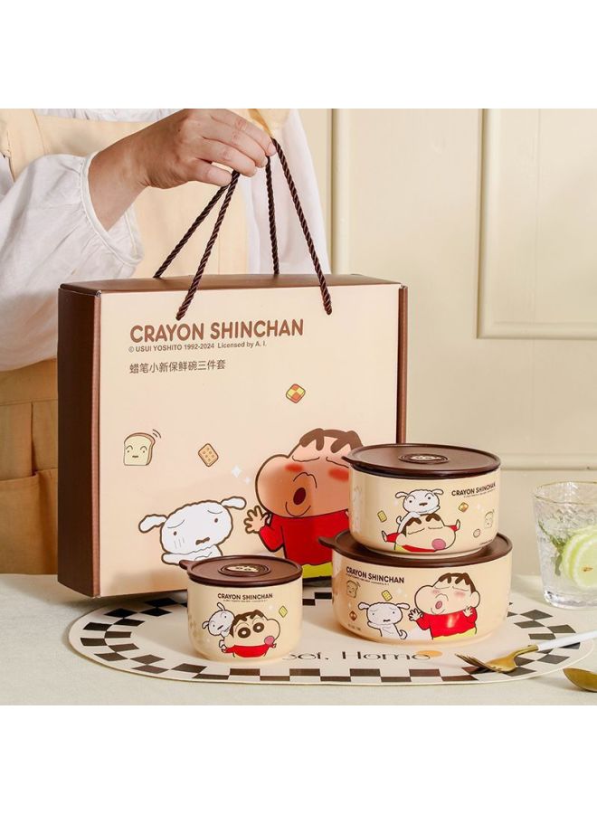 Crayon Xiaoxin Ceramic Sealed Bowl Microwave Heating With Lid Leak-proof High Temperature Cartoon Cute Birthday Gift-Specification:Large Size 850ml Coffee Color-Colour:1 Piece  - Image 4