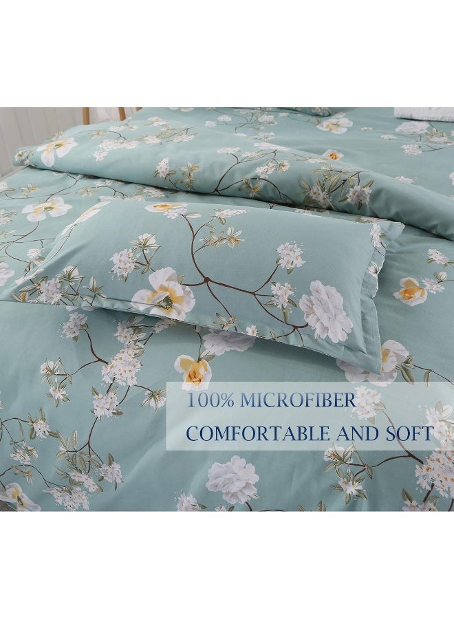 Nanko Bedding Duvet Cover Set Queen, 3 Pieces â€“ 800-Thread Floral Microfiber Down Comforter Quilt Cover Zipper & Tie for Women & Menâ€™s Bedroom, Luxury Guestroom Decor -Teal - Image 2