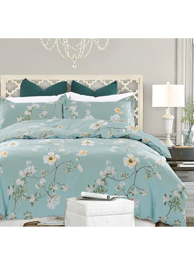 Nanko Bedding Duvet Cover Set Queen, 3 Pieces â€“ 800-Thread Floral Microfiber Down Comforter Quilt Cover Zipper & Tie for Women & Menâ€™s Bedroom, Luxury Guestroom Decor -Teal - Image 1
