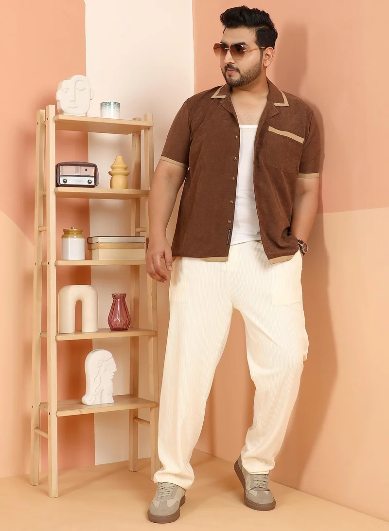 Instafab Plus Instafab Plus Men's Chocolate Brown Contrast-Cuban Shirt For Casual Wear | Cuban Collar | Short Regular Sleeves | Button Closure | Plus Size Shirt Crafted With Comfort Fit For Everyday Wear