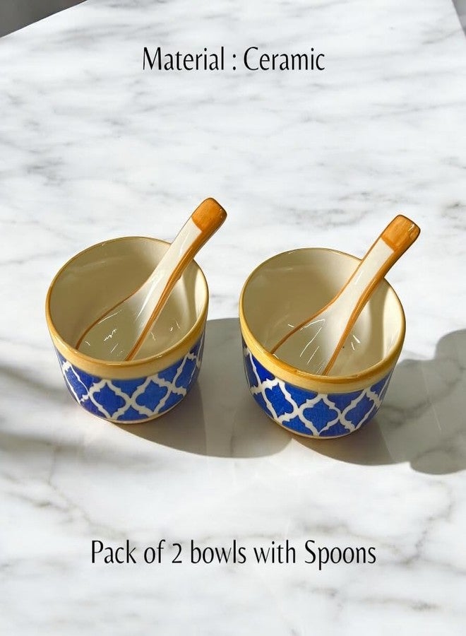 BACKKSPACE RETAIL Ceramic Soup Bowls Set of 2 with Matching Spoons | Elegant Bowls for Soup, Curry, Maggi, Desserts | Microwave & Dishwasher Safe | Perfect for Home and Restaurant 350ml Each (Yellow) - Image 2