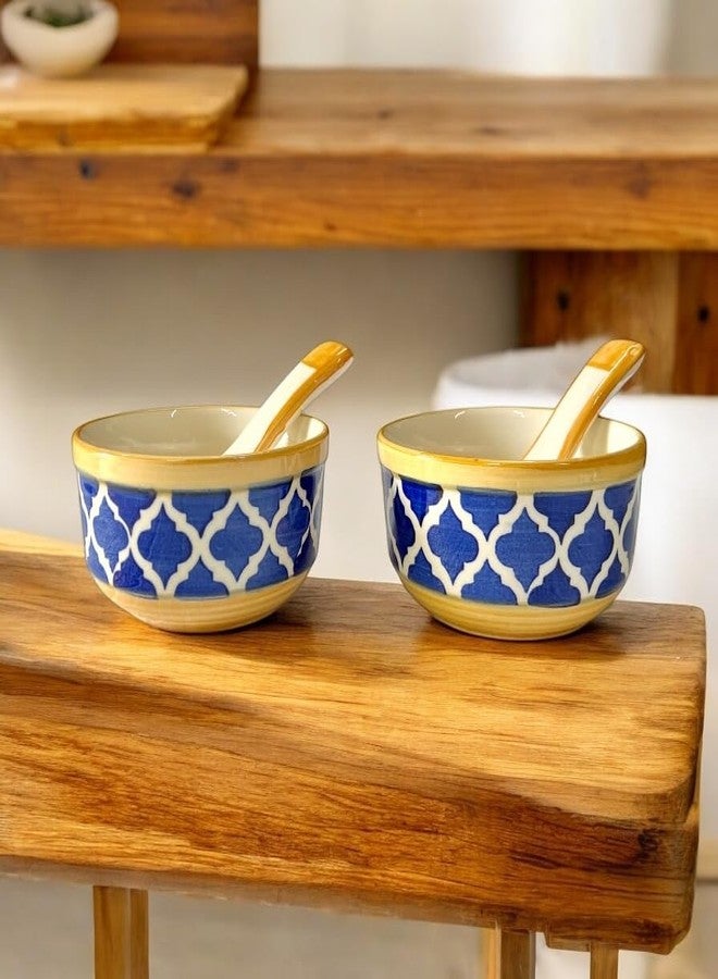 BACKKSPACE RETAIL Ceramic Soup Bowls Set of 2 with Matching Spoons | Elegant Bowls for Soup, Curry, Maggi, Desserts | Microwave & Dishwasher Safe | Perfect for Home and Restaurant 350ml Each (Yellow) - Image 1