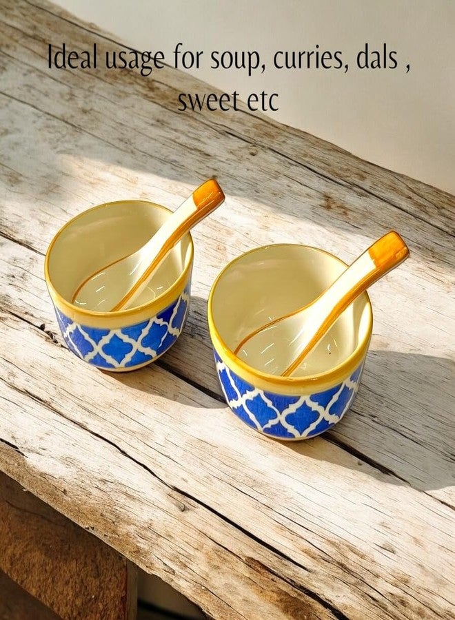 BACKKSPACE RETAIL Ceramic Soup Bowls Set of 2 with Matching Spoons | Elegant Bowls for Soup, Curry, Maggi, Desserts | Microwave & Dishwasher Safe | Perfect for Home and Restaurant 350ml Each (Yellow) - Image 5