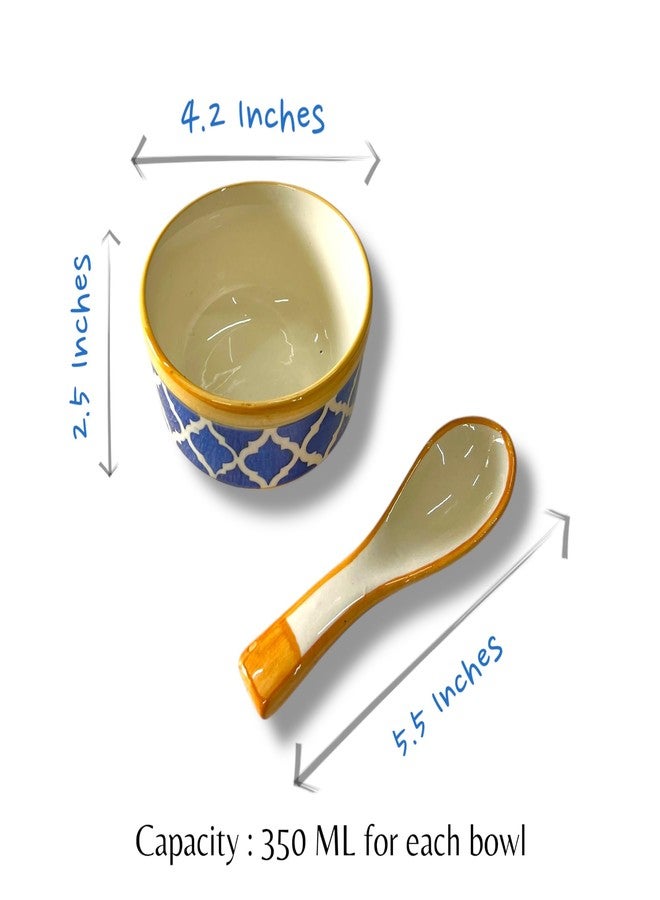 BACKKSPACE RETAIL Ceramic Soup Bowls Set of 2 with Matching Spoons | Elegant Bowls for Soup, Curry, Maggi, Desserts | Microwave & Dishwasher Safe | Perfect for Home and Restaurant 350ml Each (Yellow) - Image 4