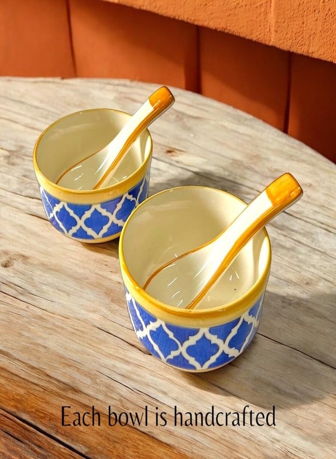 BACKKSPACE RETAIL Ceramic Soup Bowls Set of 2 with Matching Spoons | Elegant Bowls for Soup, Curry, Maggi, Desserts | Microwave & Dishwasher Safe | Perfect for Home and Restaurant 350ml Each (Yellow) - Image 3