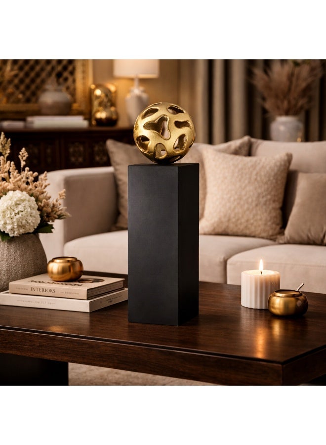 Handmade Gold Organic Sphere Decorative Accessory with Black Pedestal - Image 1