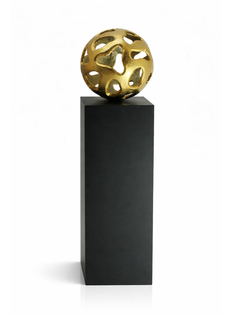 Handmade Gold Organic Sphere Decorative Accessory with Black Pedestal - Image 2