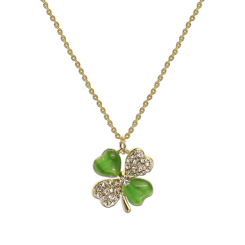Sonateomber Lucky 4 Leaf Clover St.Patrick's Day Necklaces for Women, Cute Green Gold Rhinestone CZ Clover Pendant Necklace Rhinestone Dainty Chain Prom Accessories Jewelry Gift - Image 1