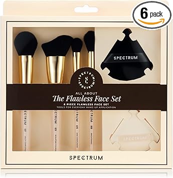 Spectrum Spectrum 6 Piece Flawless Face Makeup Brush Puff Set Professional Brushes for Foundation Contouring Concealer Highlighting Vegan CrueltyFree  - Image 1