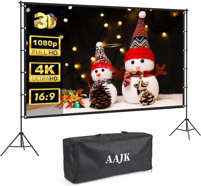 AAJK120-inch Portable Projector Screen with Stand – Elevate Your Outdoor Movie Nights with 4K HD Clarity and Lightweight Convenience - Image 1