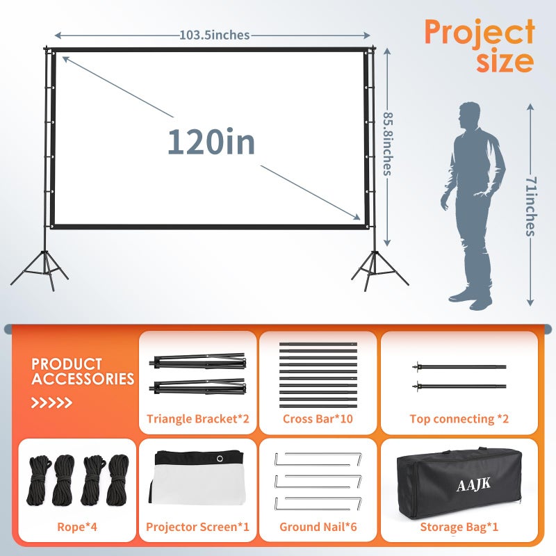 AAJK120-inch Portable Projector Screen with Stand – Elevate Your Outdoor Movie Nights with 4K HD Clarity and Lightweight Convenience - Image 4