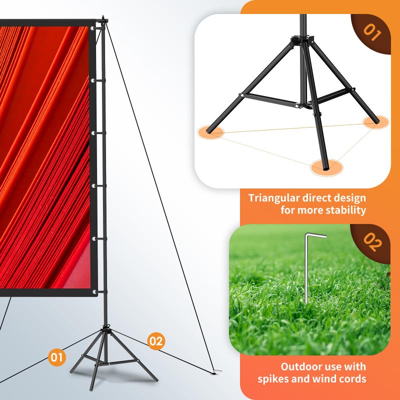 AAJK120-inch Portable Projector Screen with Stand – Elevate Your Outdoor Movie Nights with 4K HD Clarity and Lightweight Convenience - Image 3