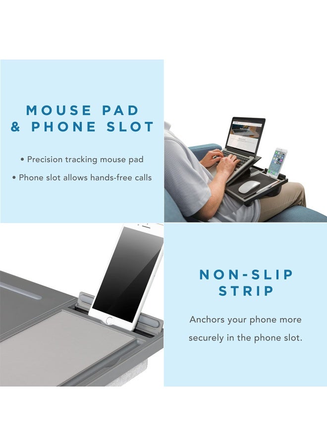 LapGear طاولة لاب توب لاب جير إيرغو برو مع 20 زاوية قابلة للتعديل، وسادة ماوس، وحامل هاتف - رمادي - تناسب حتى 15.6 بوصة من أجهزة اللاب توب ومعظم الأجهزة اللوحية - رقم الطراز 49405 - Image 4