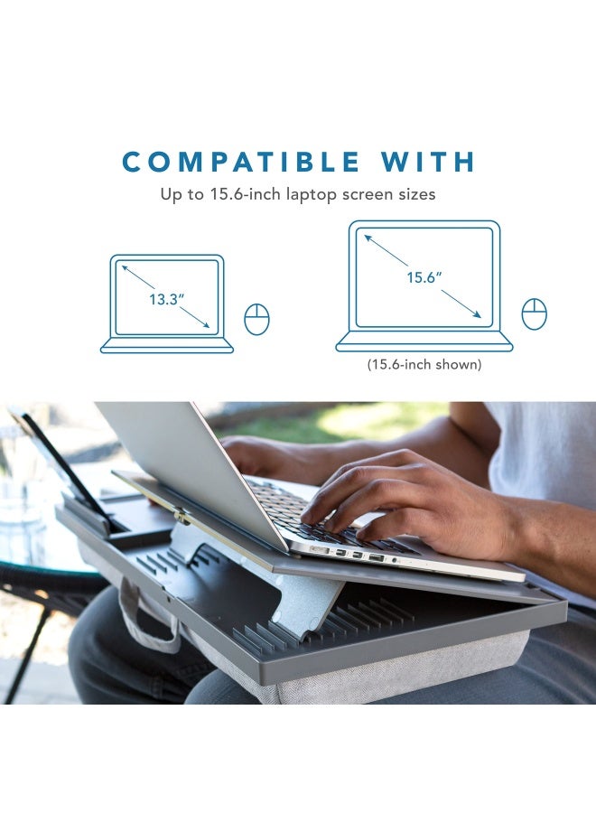 LapGear طاولة لاب توب لاب جير إيرغو برو مع 20 زاوية قابلة للتعديل، وسادة ماوس، وحامل هاتف - رمادي - تناسب حتى 15.6 بوصة من أجهزة اللاب توب ومعظم الأجهزة اللوحية - رقم الطراز 49405 - Image 2