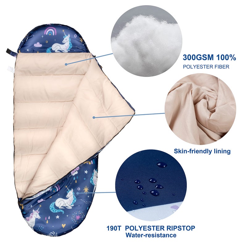 rioyalo Kids Sleeping Bags for Girls â€“ Unicorn Rainbow Space Navy â€“ Rioyalo YOLO 45 Camping Sleeping Bags for Kids with Carry Bag - Outdoor and Indoor (Unicorn-NV) - Image 4