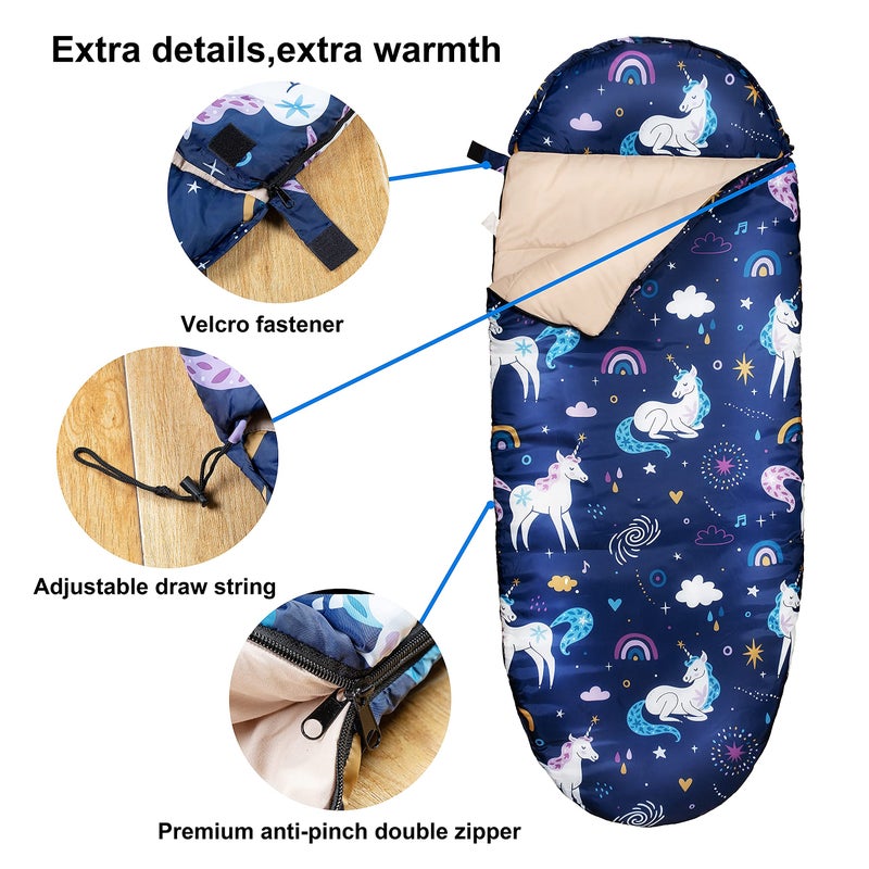 rioyalo Kids Sleeping Bags for Girls â€“ Unicorn Rainbow Space Navy â€“ Rioyalo YOLO 45 Camping Sleeping Bags for Kids with Carry Bag - Outdoor and Indoor (Unicorn-NV) - Image 3