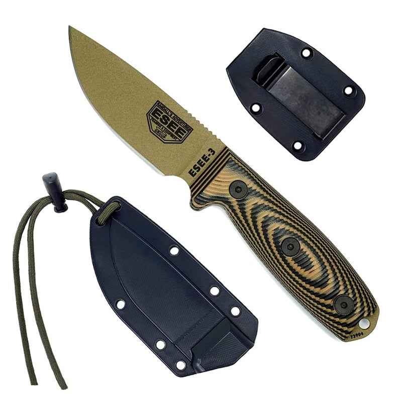 ESEE3 1095 Carbon Steel Black Sheath Dark Earth Blade CoyoteBlack G10 3D Handle