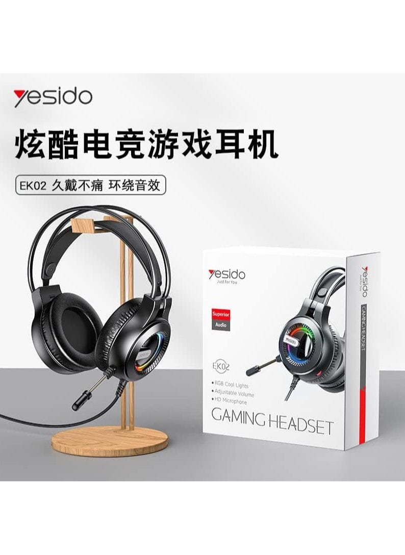 Yesido Yesido EK02 Gaming Headset Headphone Over-ear Earphone with Microphone Best for Online Gamers with RGB Lights - Black  - Image 4