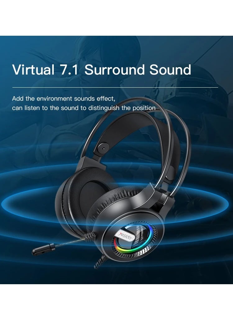 Yesido Yesido EK02 Gaming Headset Headphone Over-ear Earphone with Microphone Best for Online Gamers with RGB Lights - Black  - Image 5