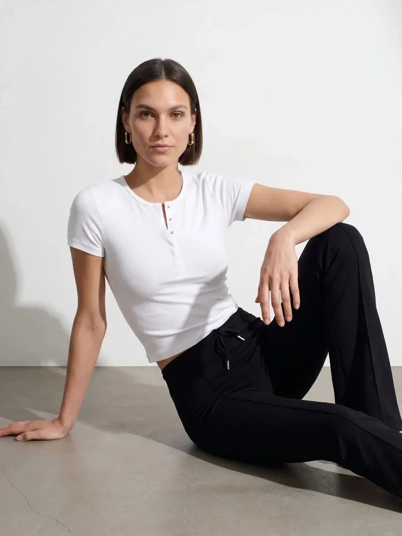 Dilvin DILVIN Slim Fit Crop Jersey Blouse