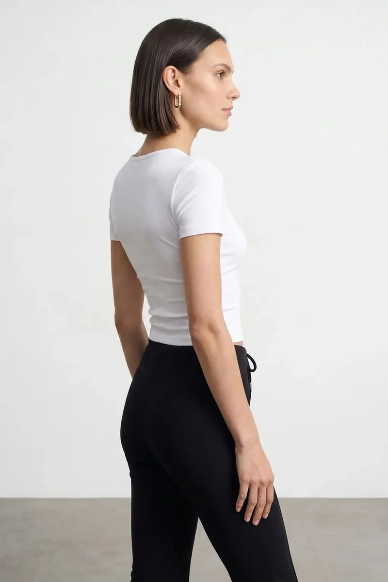Dilvin White DILVIN Slim Fit Crop Jersey Blouse for Women | Best Price UAE