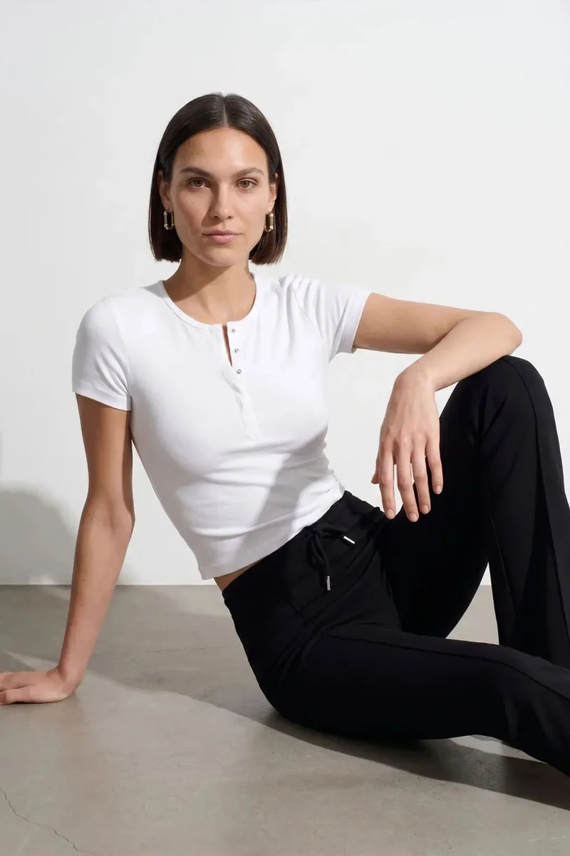 Dilvin White DILVIN Slim Fit Crop Jersey Blouse for Women | Best Price UAE
