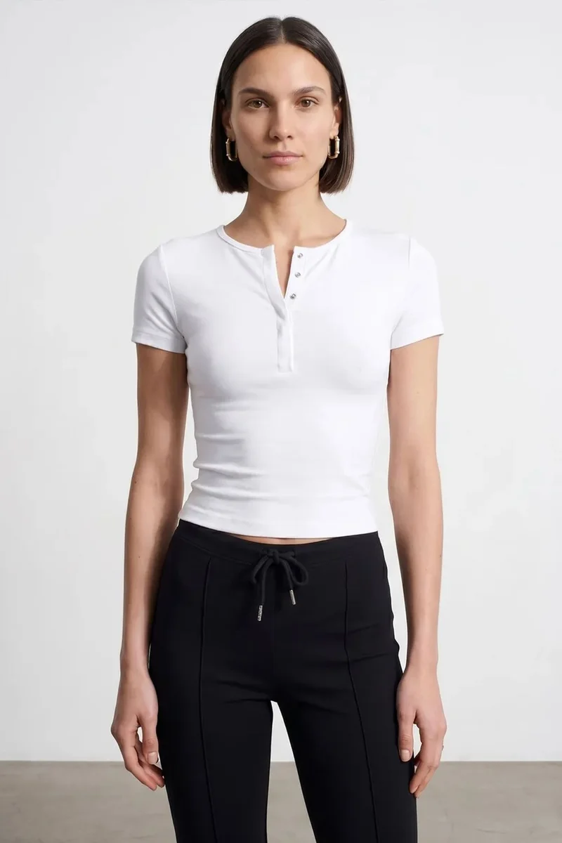 Dilvin White DILVIN Slim Fit Crop Jersey Blouse for Women | Best Price UAE