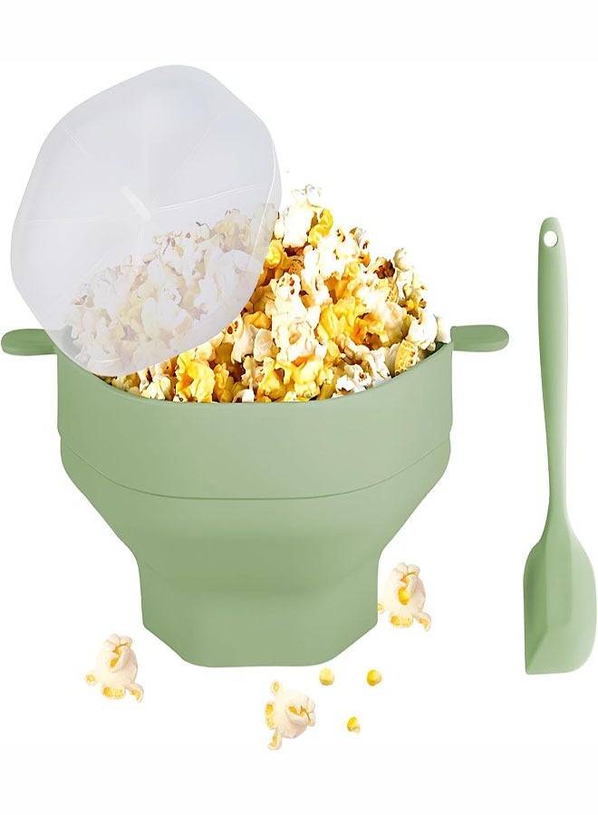 صانعة الفشار بالمايكروويف من السيليكون، وعاء صانعة الفشار القابل للطي مع غطاء ومقبض لأمسيات الأفلام المنزلية والوجبات الخفيفة - Image 1