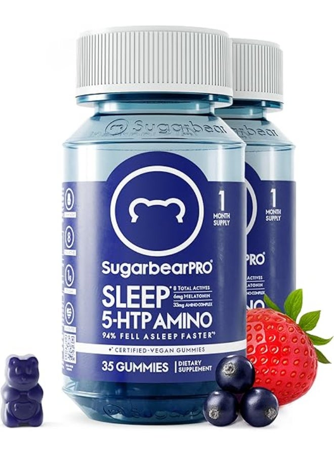 SugarbearPRO علكة النوم 2 شهر إمداد، قوة إضافية من الميلاتونين + 5-HTP أمينو 2x35 علكة - Image 1