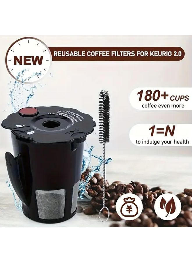 مرشح كبسولات القهوة الأسود القابل لإعادة الاستخدام لآلات تحضير القهوة Keurig 2.0، عبوة من 2 مع فرشاة تنظيف - Image 5