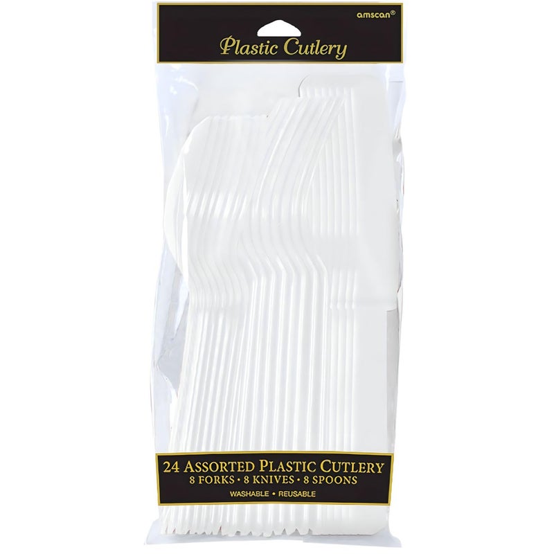 Amscan Assorted Frosty White Plastic Cutlery (Pack of 24) - Elegant  Durable & Disposable Party Supplies for Every Occasion - Image 2