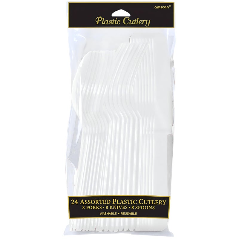 Amscan Assorted Frosty White Plastic Cutlery (Pack of 24) - Elegant  Durable & Disposable Party Supplies for Every Occasion - Image 1
