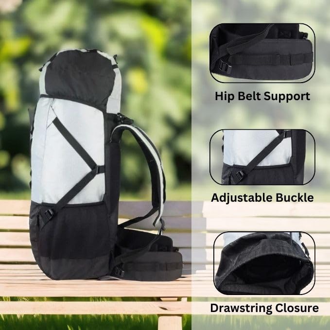 Impulse Everhike 75L Travel bag Trekking with Rain Cover|Water Resistant|Padded Adjustable Shoulder Straps & Waist Belt | Ideal for Hiking, Camping & Travel Rucksack Backpack- Silver |1 Year Warranty - Image 4