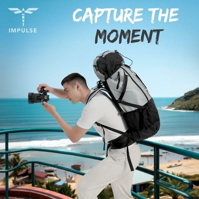 Impulse Everhike 75L Travel bag Trekking with Rain Cover|Water Resistant|Padded Adjustable Shoulder Straps & Waist Belt | Ideal for Hiking, Camping & Travel Rucksack Backpack- Silver |1 Year Warranty - Image 5