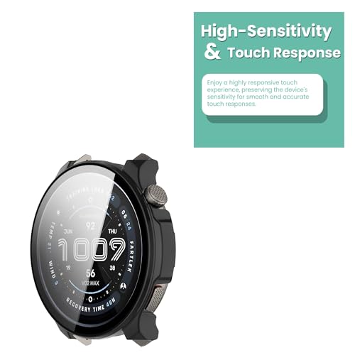 Wisely Shine Protective Slim Bumper Tempered Glass Case Cover Compatible with Amazfit Balance 46mm, Luxury Black - Image 5