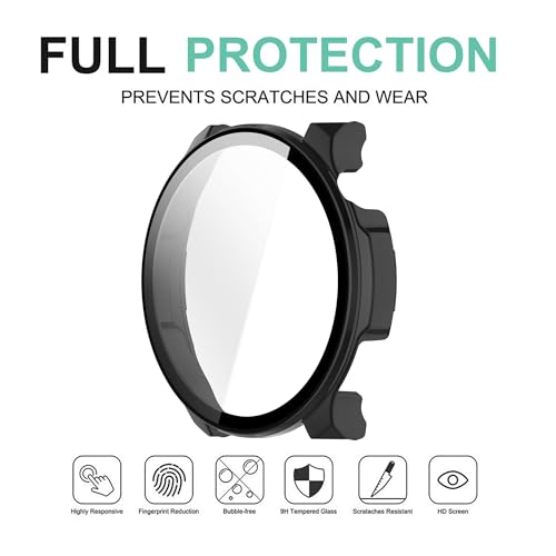 Wisely Shine Protective Slim Bumper Tempered Glass Case Cover Compatible with Amazfit Balance 46mm, Luxury Black - Image 4