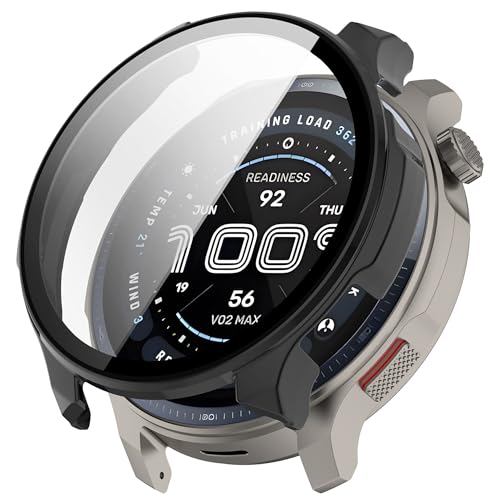 Wisely Shine Protective Slim Bumper Tempered Glass Case Cover Compatible with Amazfit Balance 46mm, Luxury Black - Image 1